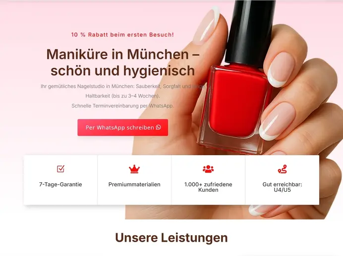 Nagelstudio Website Vorlage - WordPress One-Page für Nagelstudio ab 299€