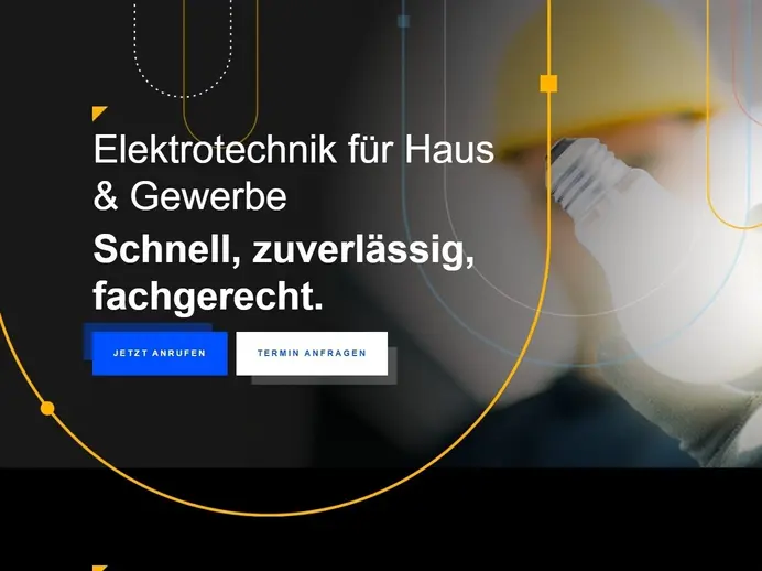 Moderne Landingpage für einen Elektro-Meisterbetrieb mit Leistungen, Referenzen und Kontaktformular.